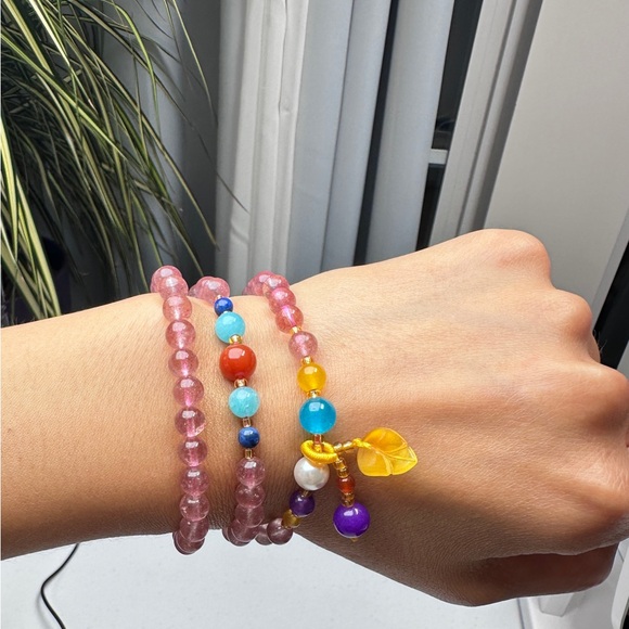 Strawberry Quartz Multi-Wrap Bracelet – Natural Crystal Healing Beads - Picture 2 of 5